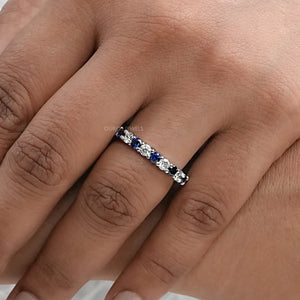 Blue Sapphire And Diamond Wedding Band