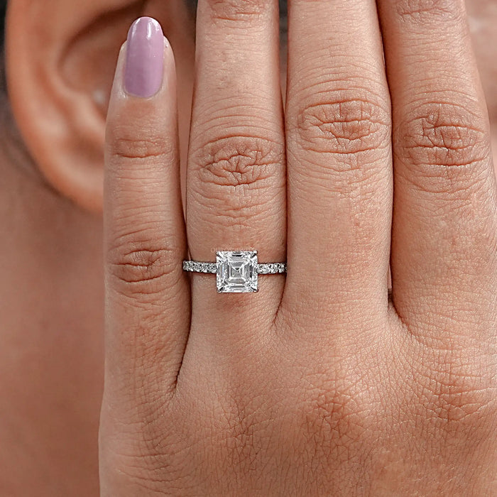 Asscher Cut Solitaire Accent Diamond Ring for Engagement