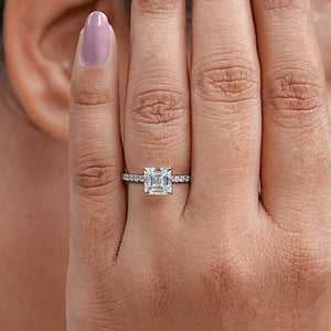 Asscher Cut Solitaire Accent Diamond Ring for Engagement