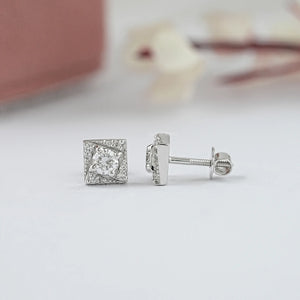 Round Cut Lab Diamond Small Square Stud Earrings