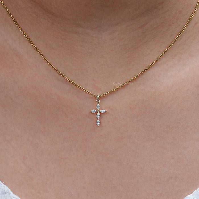 Marquise Cut Lab Grown Diamond Cross Pendant