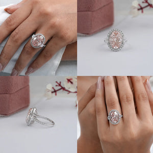 Trapezoid With Pink Oval Accent Halo Diamond Ring