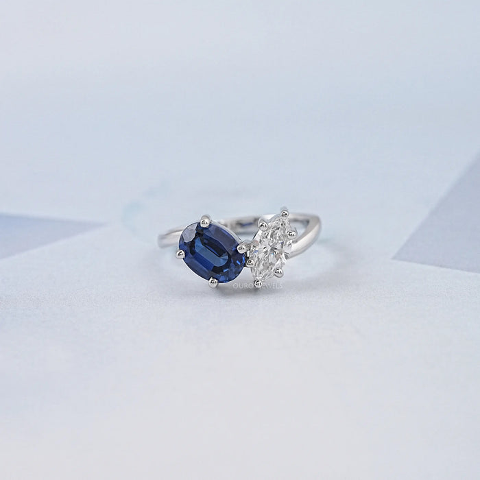 Sapphire Oval & Marquise Diamond Two Stone Toi Et Moi Ring