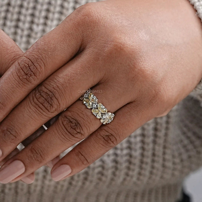 Floral Shape Yellow Pear Diamond Ring