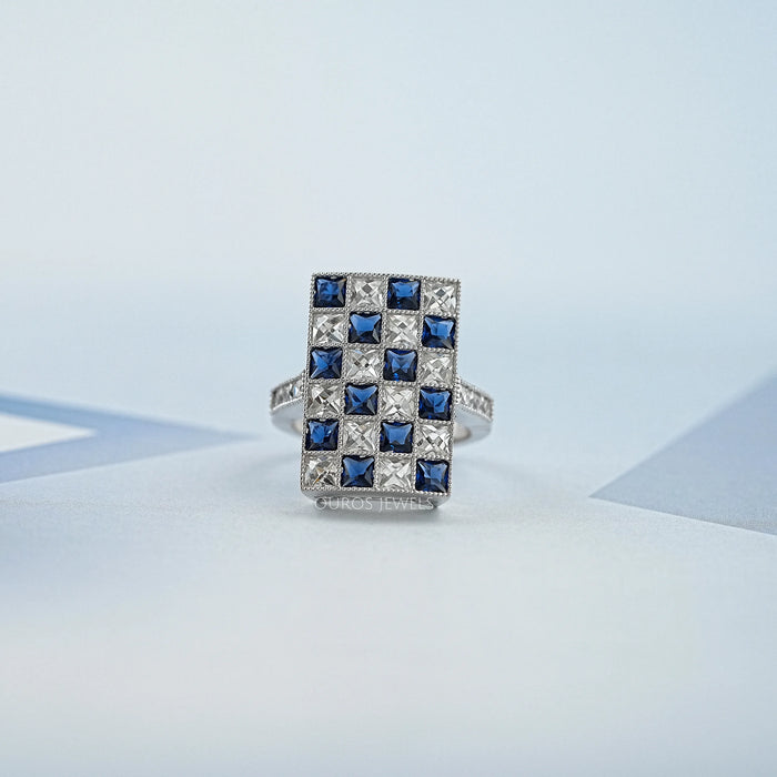 Sapphire And  French Cut Lab Diamond Vintage Ring