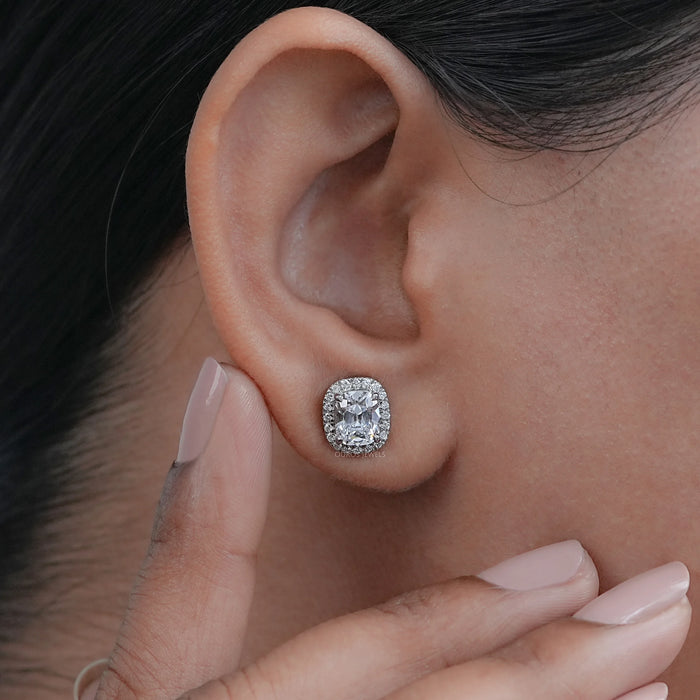 Old Mine Cushion Halo Diamond Ear Studs