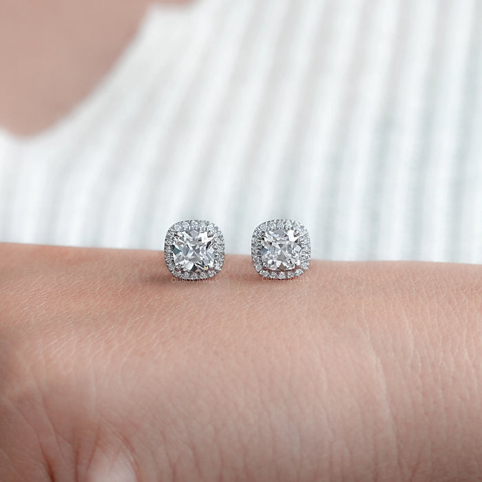 Square Cushion Diamond Halo Stud Earrings