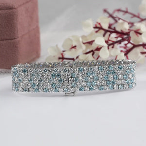 Fancy Blue Round Cut Lab  Diamond Wide Bracelet