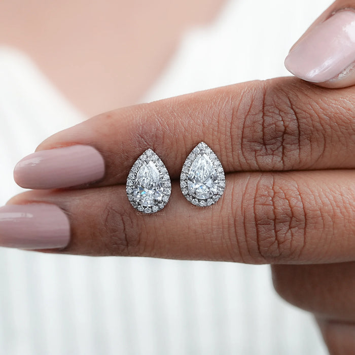 Pear Diamond Halo Stud Earrings