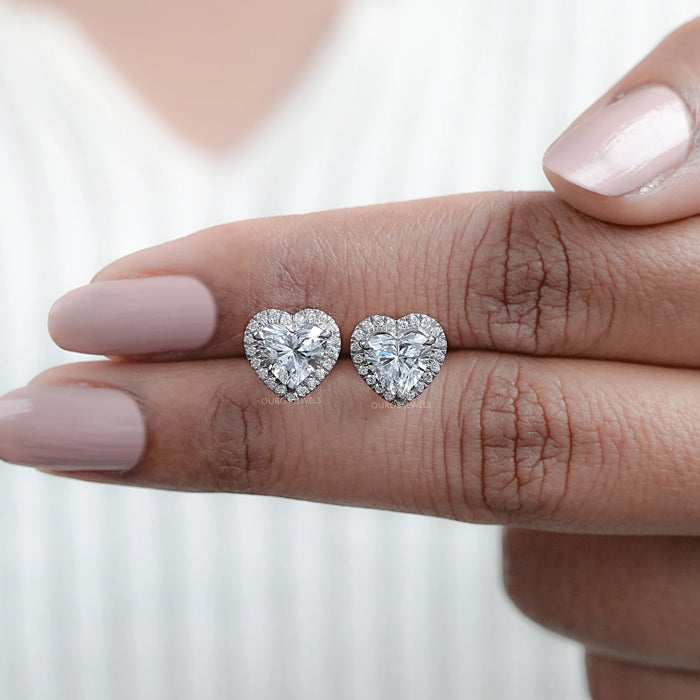 Heart Shaped Lab Diamond Halo Studs