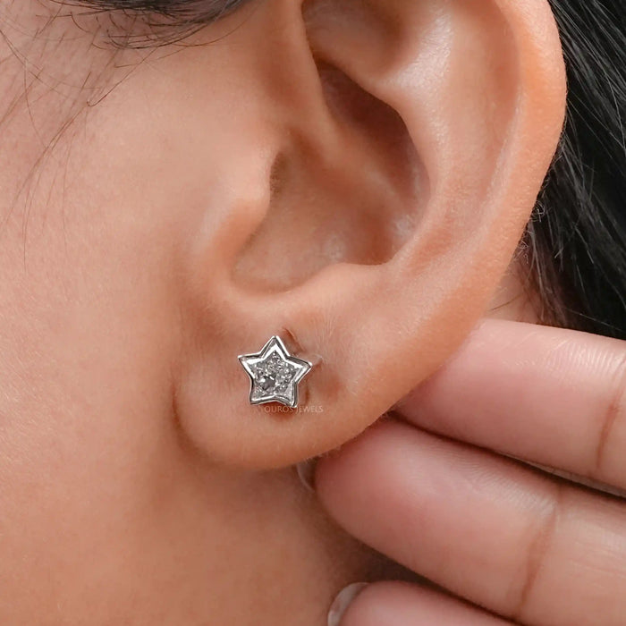 Star Shaped Diamond Bezel Set Earrings