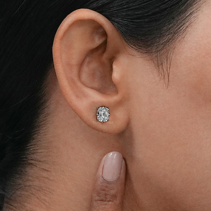 Old Mine Cushion Cut Diamond Stud Earrings