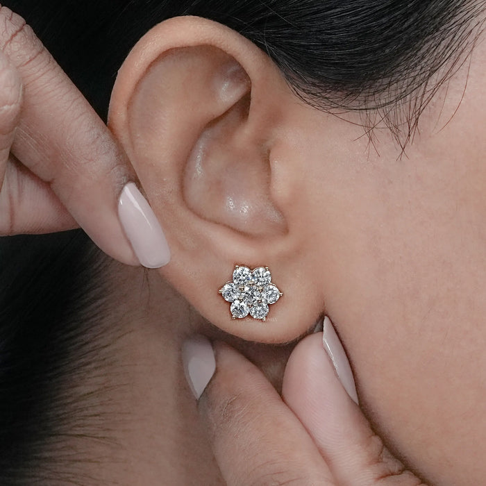 Round Diamond Floral Stud Earrings 