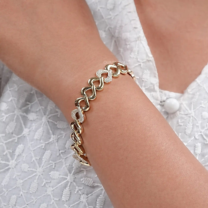 Heart Shaped Pave Diamond Link Bracelet