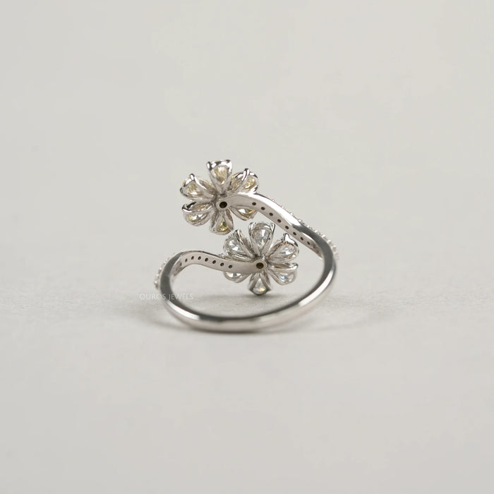 Flower Shape Yellow Pear Cut Lab Diamond Twin Bypass Ring