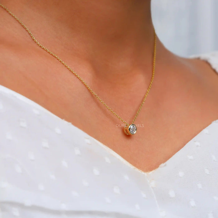 Yellow Gold Bezel-Set Round Diamond Necklace