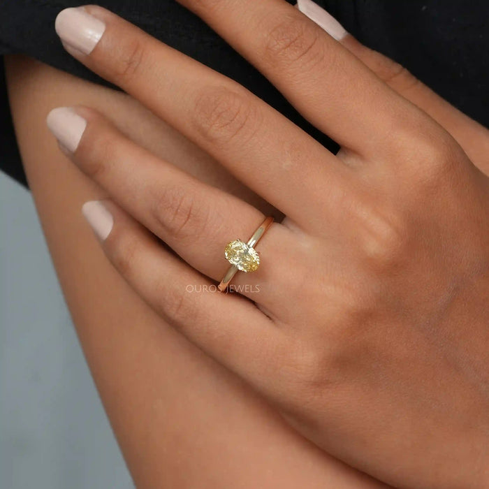 [Yellow Oval Shaped Diamond Solitaire Ring]-[Ouros Jewels]