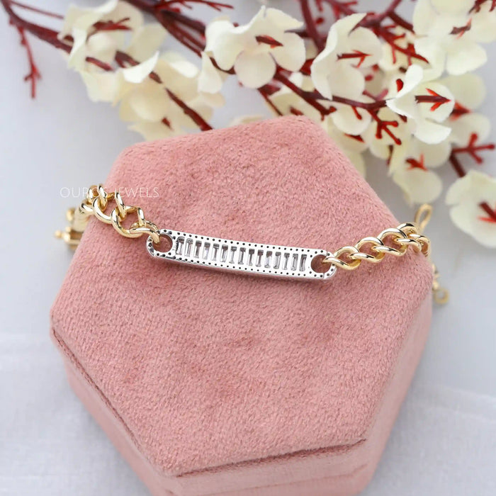 Mens's Baguette Diamond Curb Link Bracelet