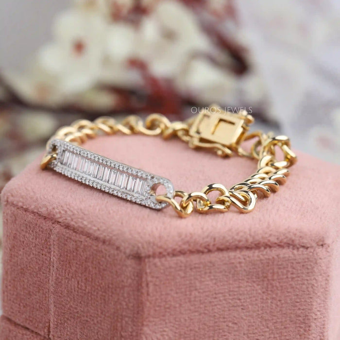 Mens's Baguette Diamond Curb Link Bracelet