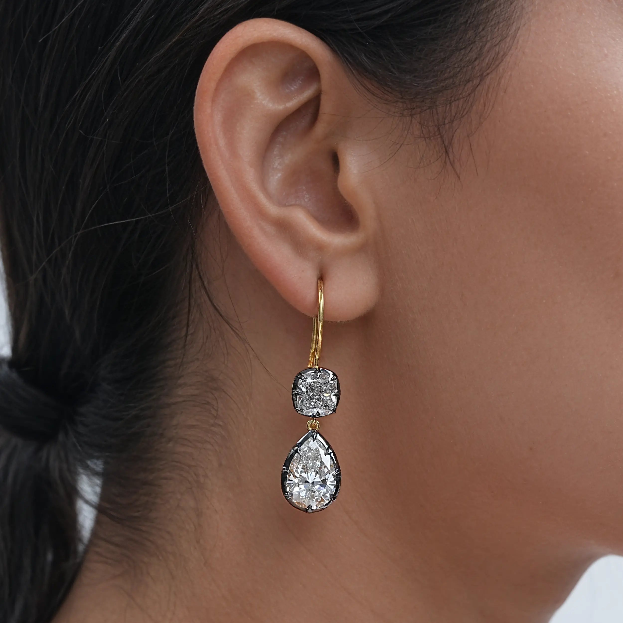 Cushion And Pear Diamond Dangle Earrings