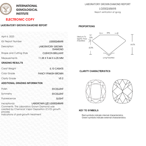 [IGI Report of 5.10 Ct Cushion Cut Lab Diamond]-[Ouros Jewels] 