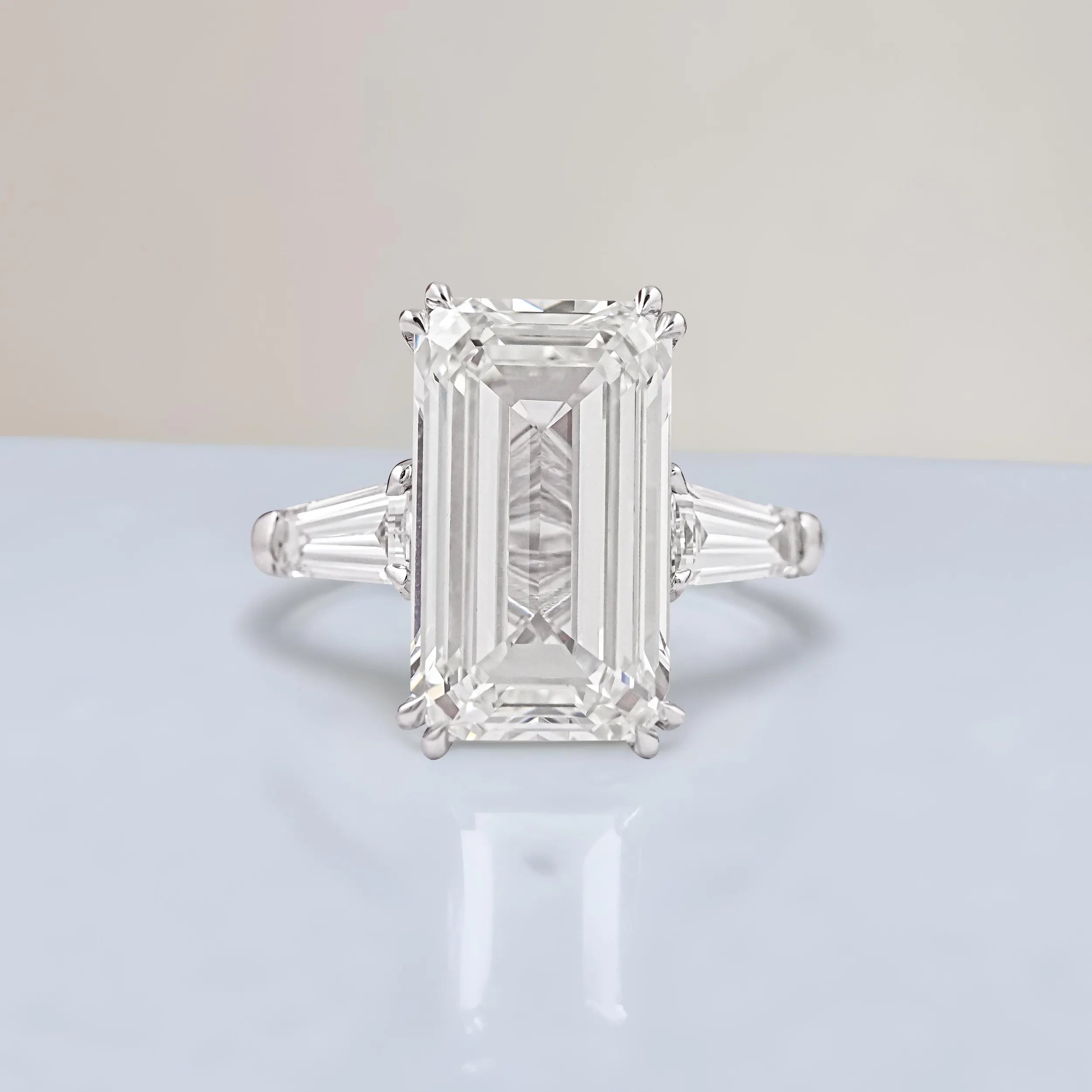 Emeerald Diamond Three Stone Ring