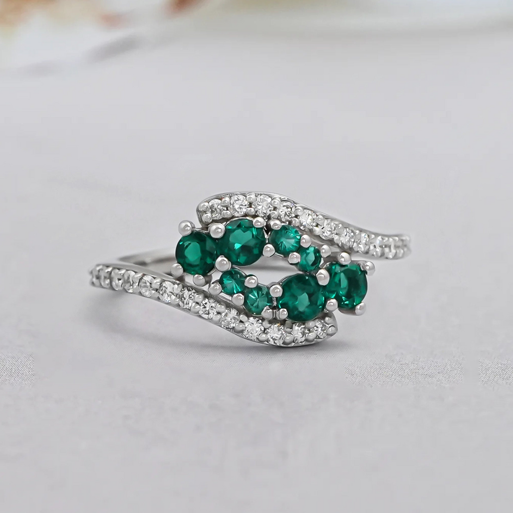 green round diamond bypass ring 