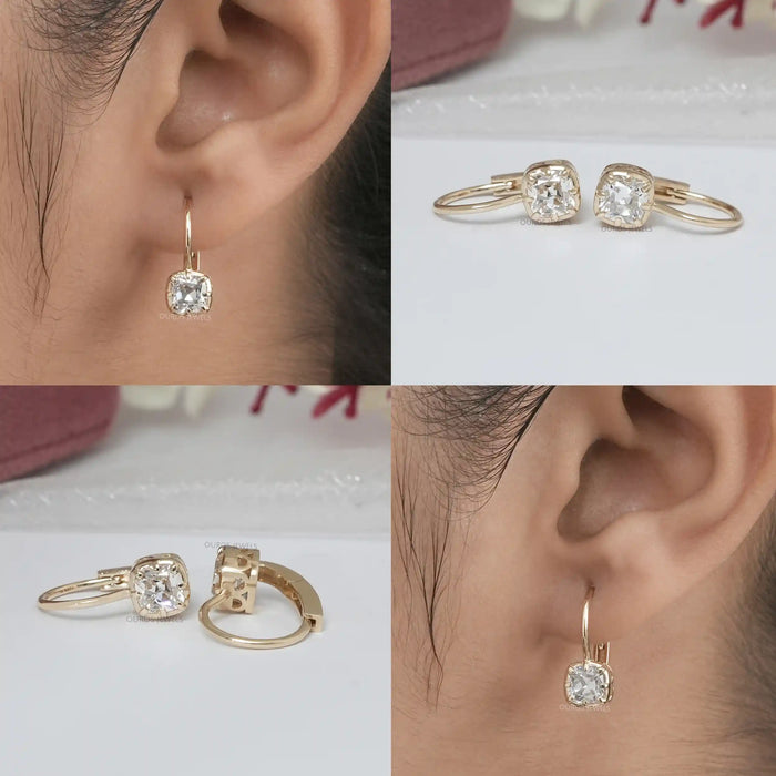 Old Mine Cushion Cut Lab Diamond Drop Earrings