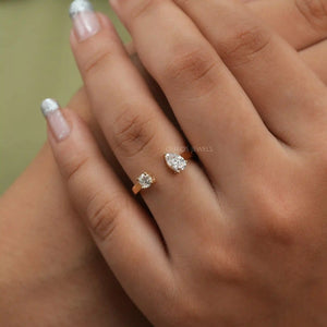 A Women wearing Round and Pear Lab Diamond Ring