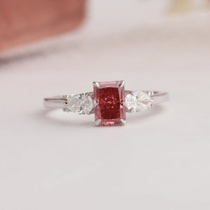 Brilliant Shine Of Pink Radiant Cut Lab Diamond Three Stone Engagement Ring Made With Solid White Gold