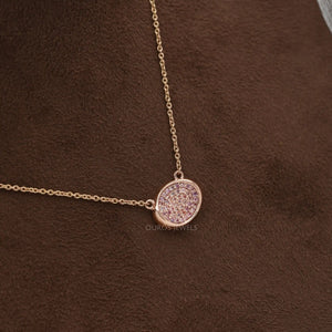 Pink Round Cut Lab Grown  Diamond  Pave Set Pendant