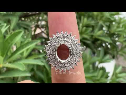 Oval Semi Mount Cluster Engagement Ring