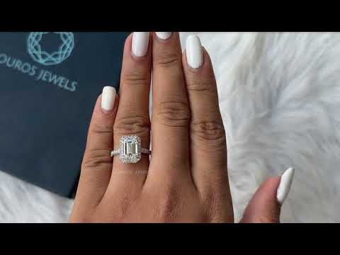 [Youtube Video of Emerald Lab Diamond Halo Engagement Ring]-[Ouros Jewels]