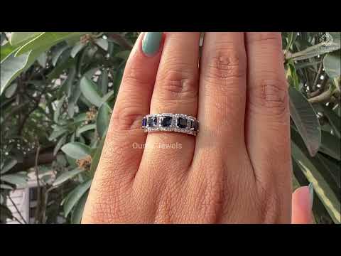 [Youtube Video of Blue Gem Stone Halo Five Stone Band]-[Ouros Jewels]