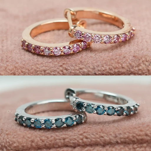 pink diamond huggie hoop earrings