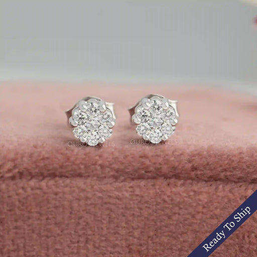 [Round Cut Cluster Diamond Studs]-[Ouros Jewels]