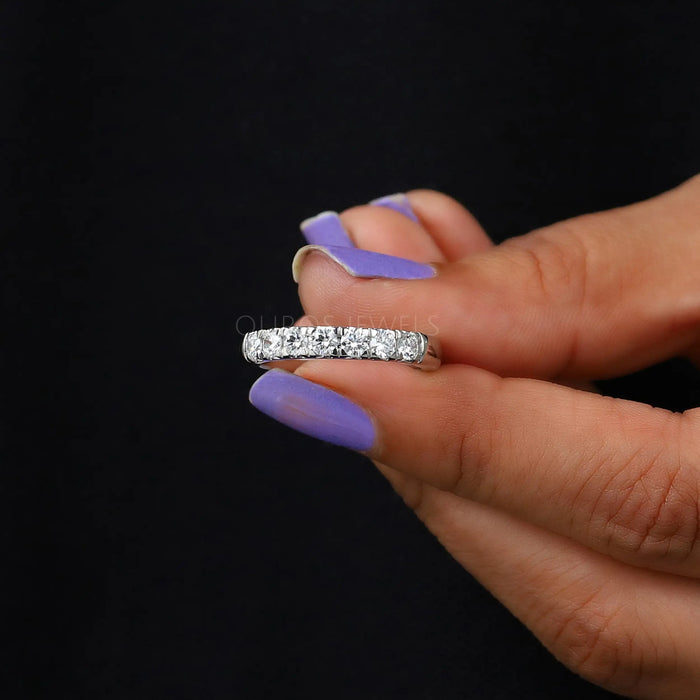 round diamond half eternity wedding band 