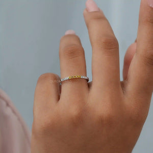 [A Women wearing Yellow Lab Diamond Round Cut Ring]-[Ouros Jewels]