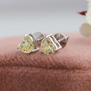 Yellow Heart Cut Solitaire Diamond  Stud Earrings