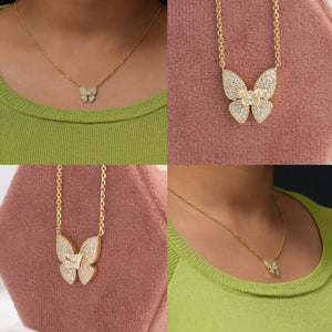 Yellow Gold Butterfly Diamond Necklace