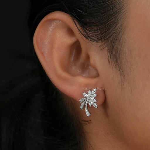 Marquis And Round Diamond Flower Earrings