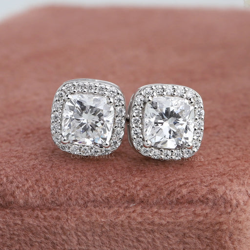 [Cushion Diamond Halo Stud Earrings]-[Ouros Jewels]