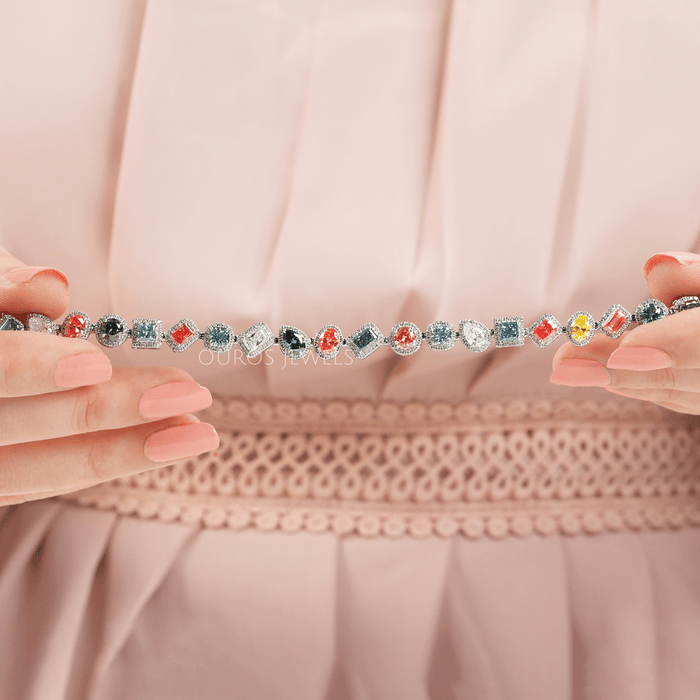 Multi Shape & Multi Colored Halo Diamond Bracelet