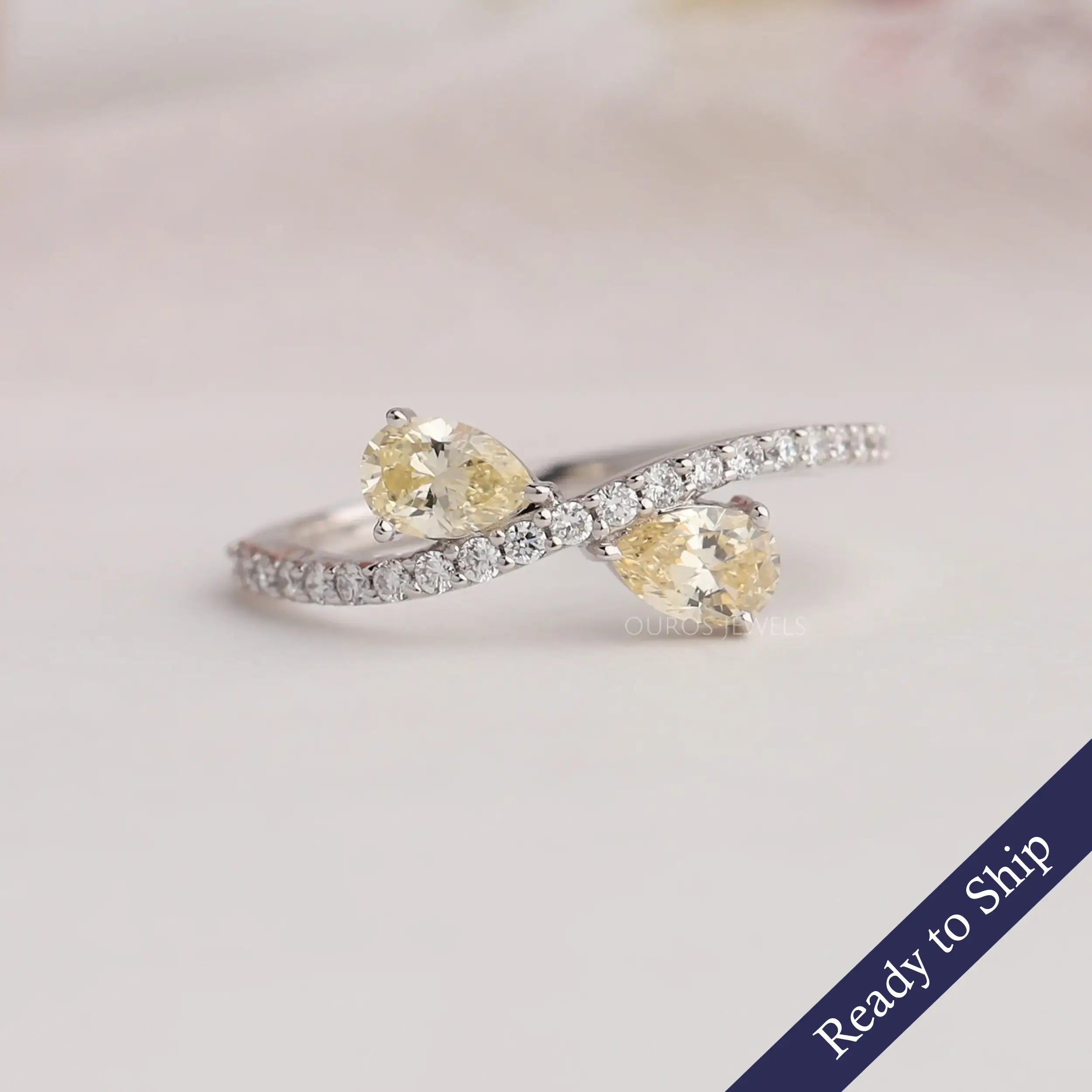 Yellow Pear Diamond Crossover Ring