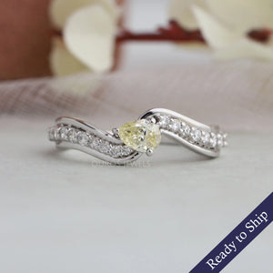 [Yellow Pear Diamond Solitaire Accent Ring]-[Ouros Jewels]