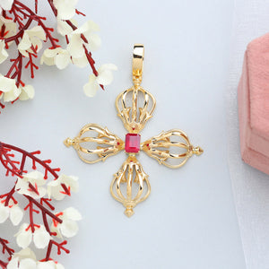 Natrual Radiant Cut Ruby Flower Gold Necklace