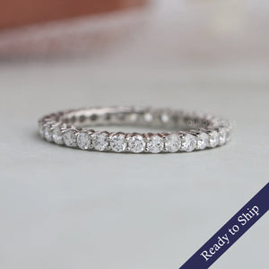 Round Cut Prong Set Full Eternity Wedding Band