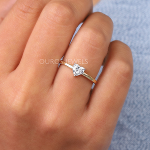 [Heart Cut Diamond Solitaire Ring In White Gold Prong Setting]-[Ouros Jewels]