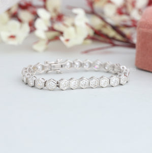 Hexagon Diamond Bezel Set Tennis Bracelet