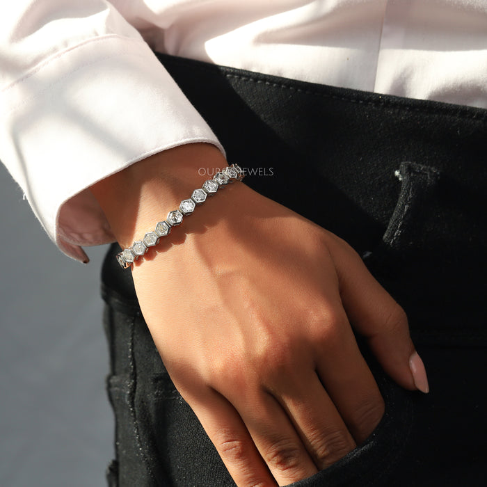 Hexagon Diamond Bezel Set Tennis Bracelet